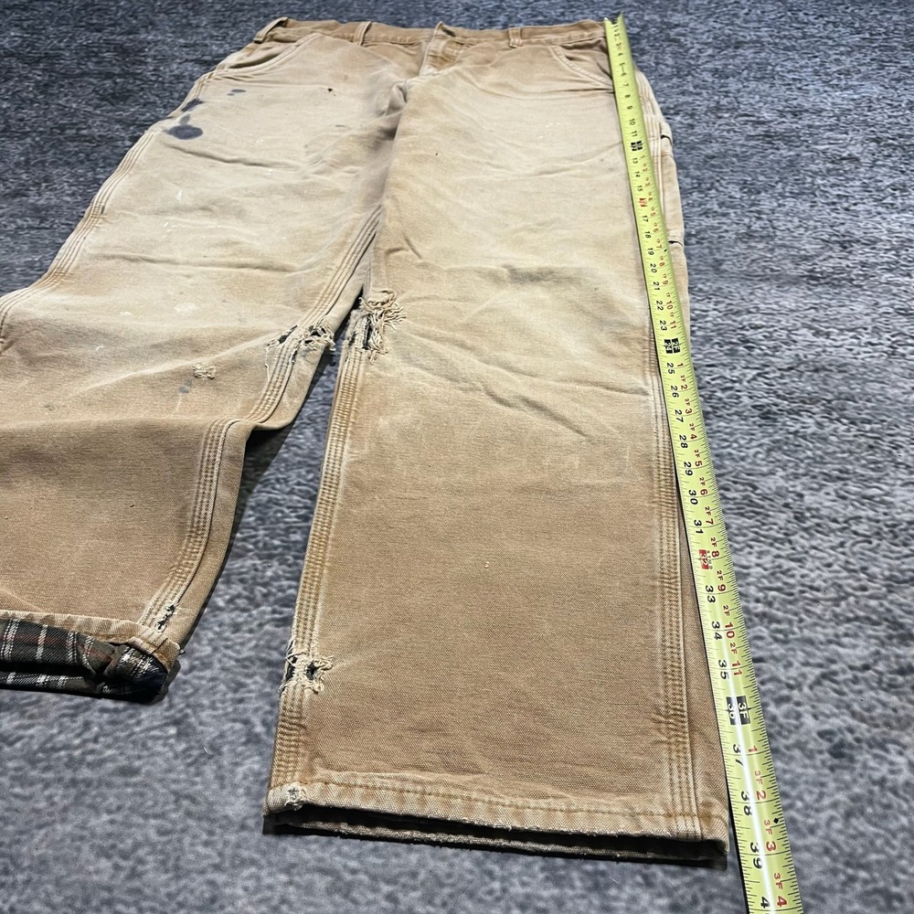 VTG Carhartt Carpenter Pants Tan 34x29 Distressed Faded Flannel Lined B111‎ BRN - Picture 11 of 16